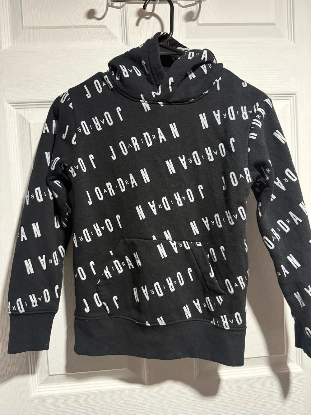 Jordan Boys YS Black Crewneck Hoodie with White Allover Logo